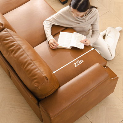 Canapé 85 po en similicuir, organisateur d'accoudoirs, canapé en L, canapé modulaire avec repose-pieds mobile avec rangement, structure en bois massif, coussin épais, canapé 3 places pour salon, appartement, mobilier de maison, gris