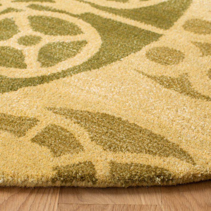 Eaton Wyndham Hand Tufted Wool/Viscose Geometric Rug in Beige/Green, Round 7'