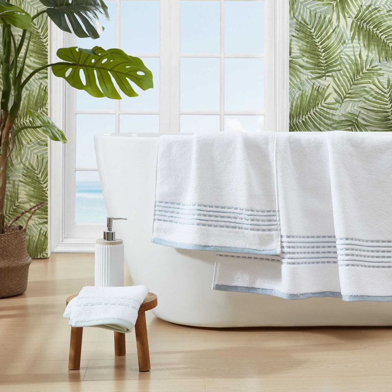 Cliff Side Cotton 3 Piece Towel Set, White/Blue