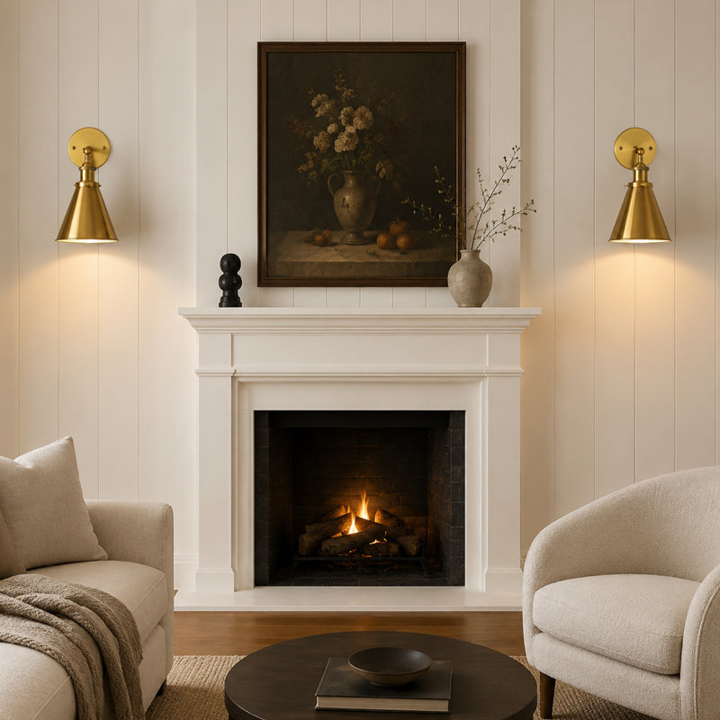 Mekhail 1 - Light Gold Shade Classic Dimmable Swing Arm Wall Sconces