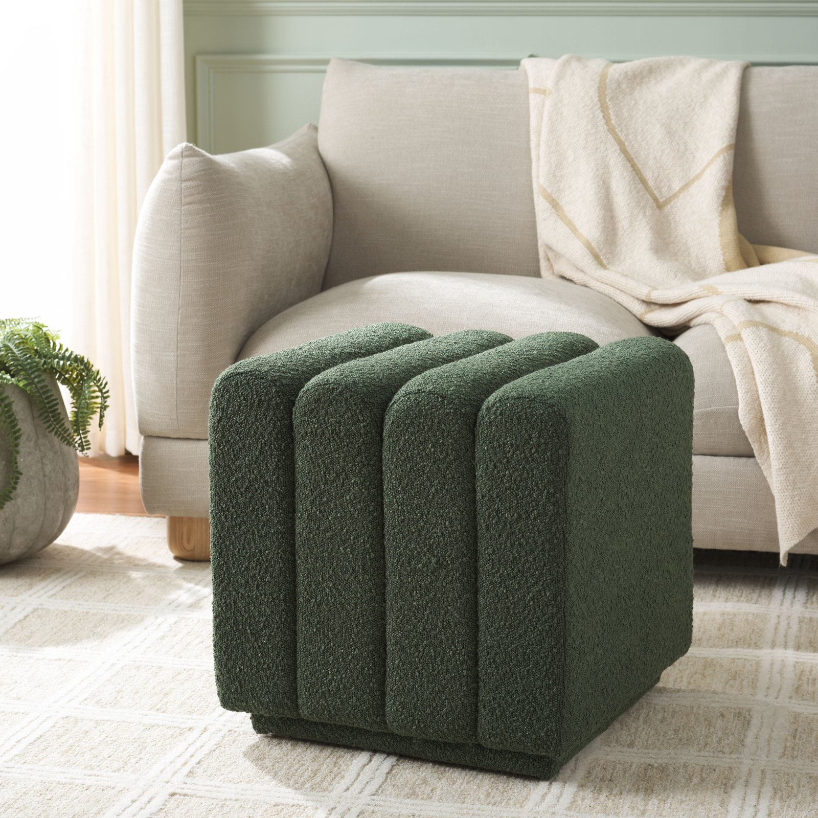 19" Square Ottoman, Pine Green