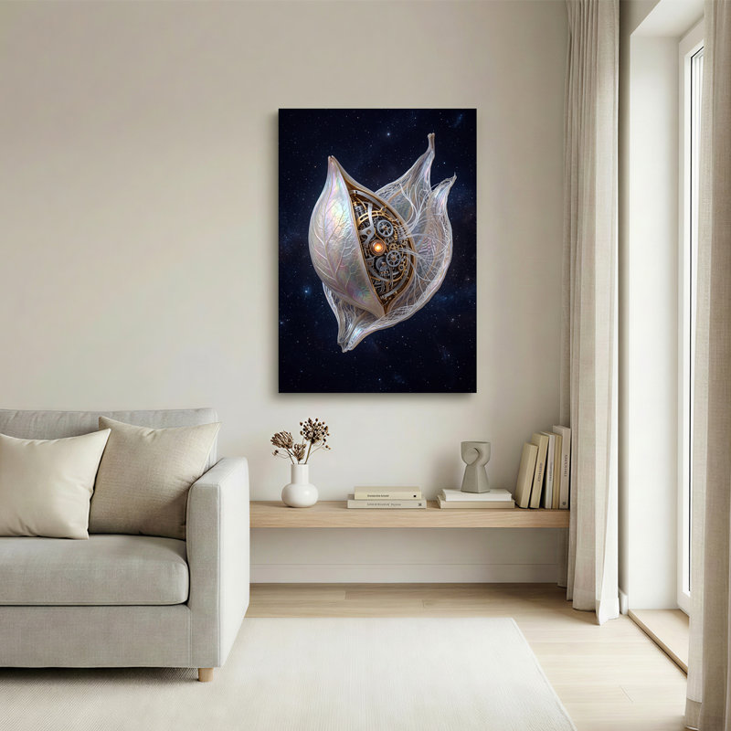 Toile translucide avec engrenages dans l'espace étoilé, art mural, 18"H x 12"W