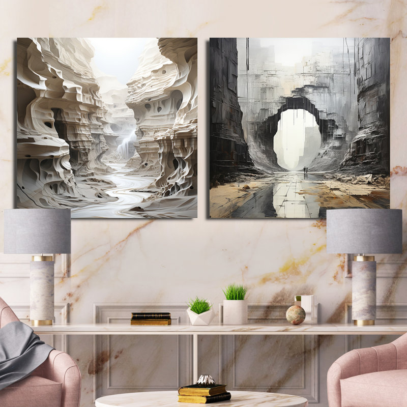 Desert Minimalisme Canyon Water Stream - Canyon Square, ensemble de 2 collages, H 16 po x l 33 po, Toile tendue