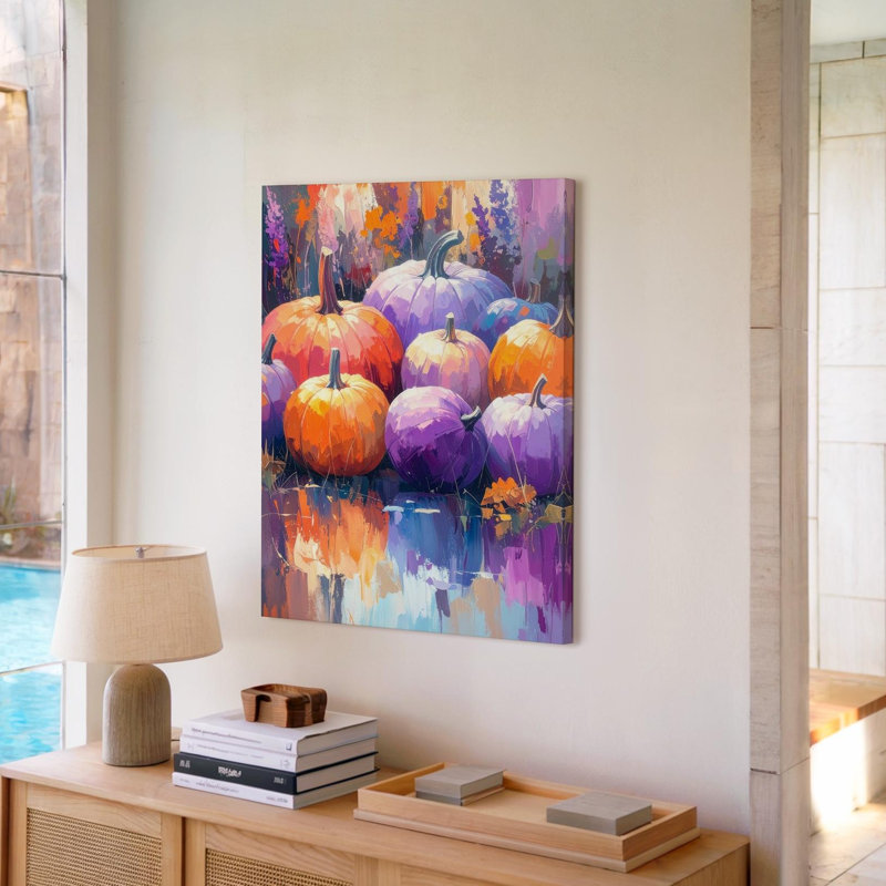 Art mural mural lavande et orange citrouille Dreamy Painterly Fall, toile tendue sur toile prête à accrocher