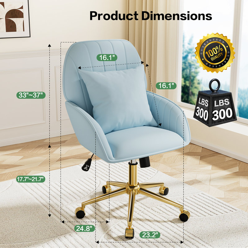  Home Office Chair, Velvet Makeup Vanity Chair, Comfy With Adjustable Swivel Wheels, For Living Room, Bedroom, Blue, Blue