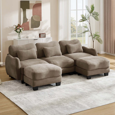 Canapé en chenille avec design ergonomique incurvé et repose-pieds mobile