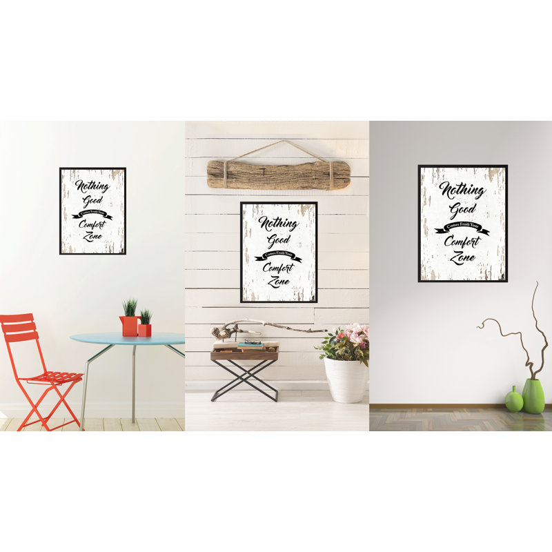 Rien de bon vient de votre zone de confort - Reproduction d'art textuel sur toile encadrée, H 17 po x l 13 po x P 1,2 po
