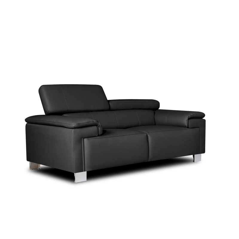 Chavely Genuine Leather Pillow Top Arm Sofa, Black, 2