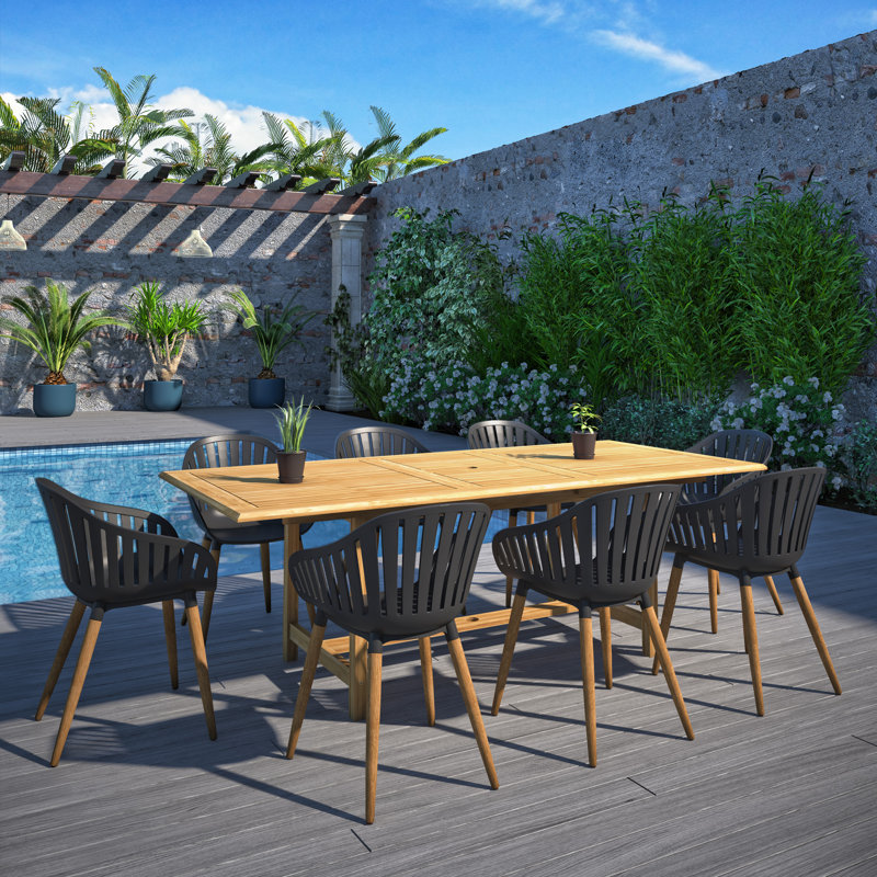 Anautica 8 - Person Teak Wood Patio Dining Set with Rectangular Table