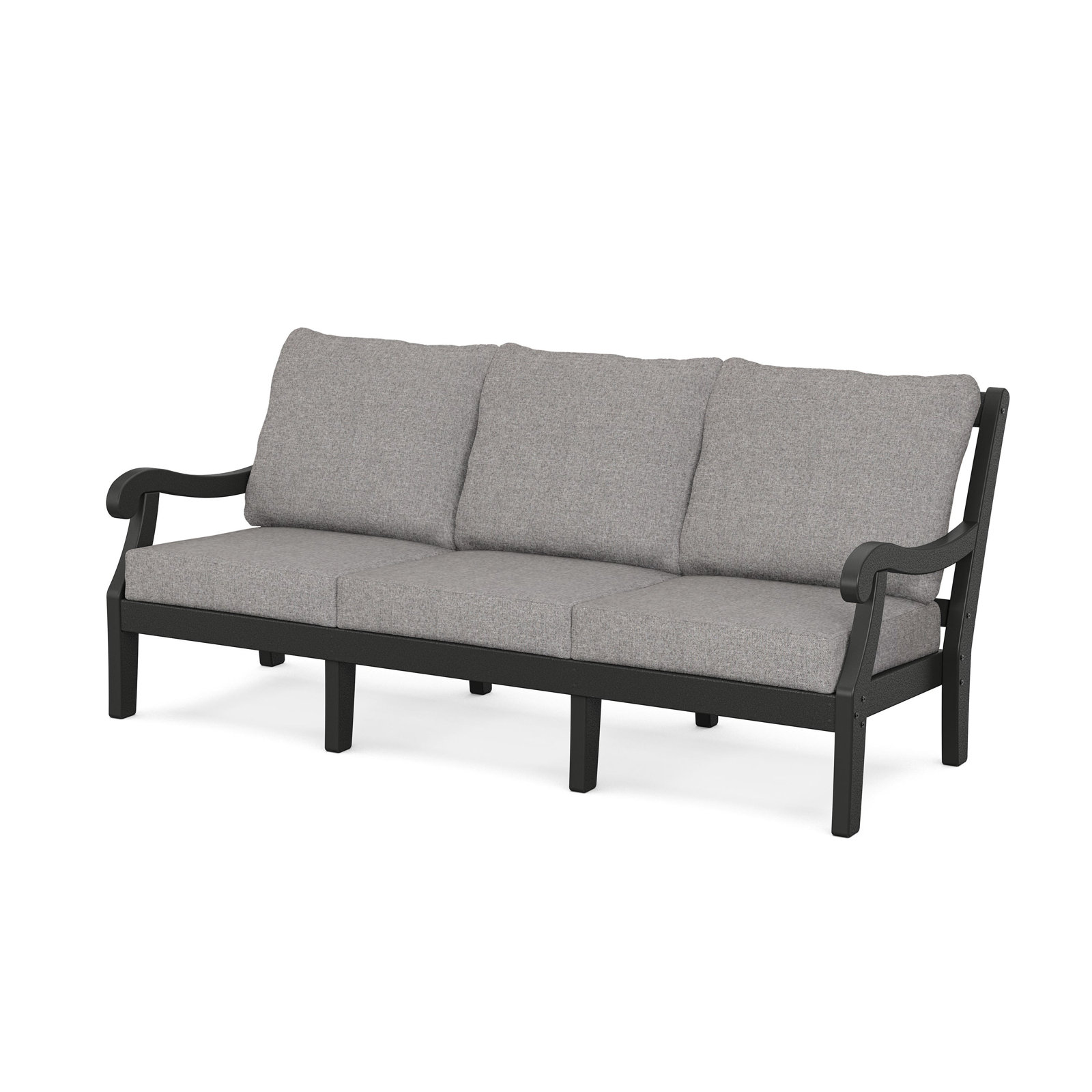 POLYWOOD® Verlyn 5-Person Patio Seating Group, Gray Mist Cushion/Black Frame