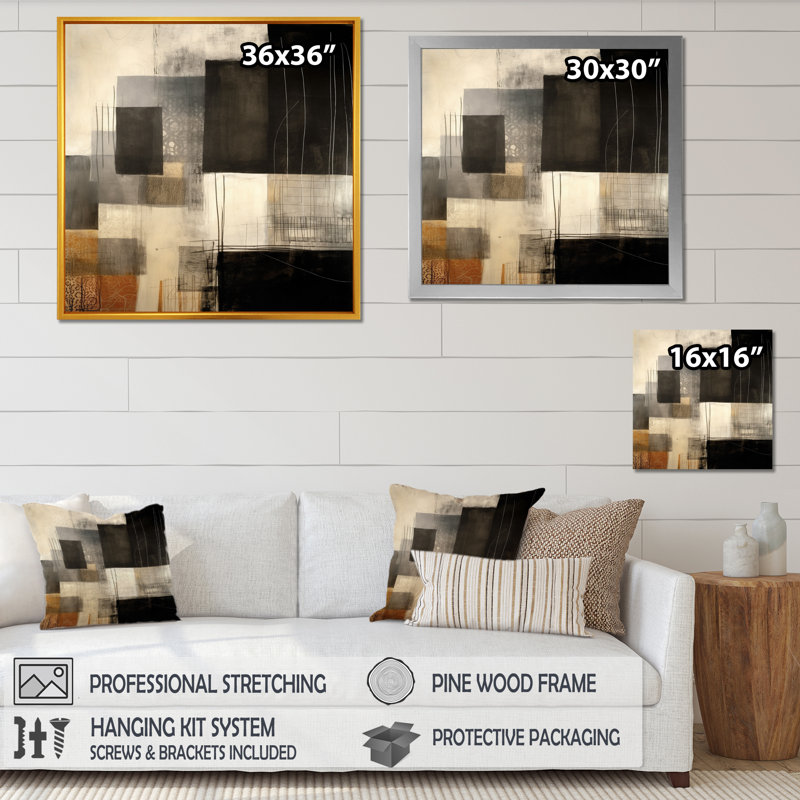 «Black Mid Century Fusion II - Abstract Midcentury», art mural noir, H 24 po x l 24 po x P 1 po, Cadre photo noir