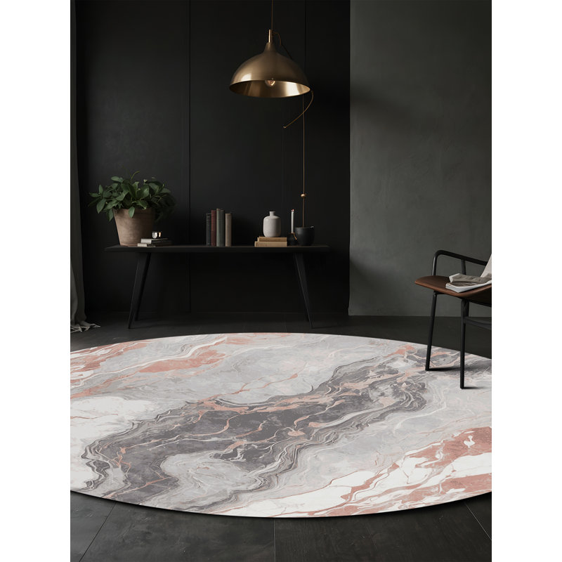 Machine Washable Gray Area Rug, Round 3'