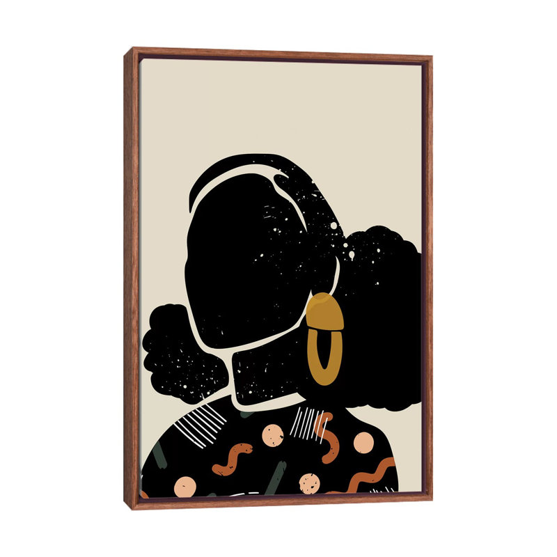 Black Hair IV - impression d'art graphique, Pas de tapis, H 26 po x l 40 po x 1,5 po, Toile avec cadre en bois brun classique