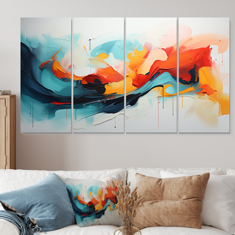 «Colorful Abstract Expression II», peinture abstraite sur toile 4 pièces, H 32 po x l 64 po