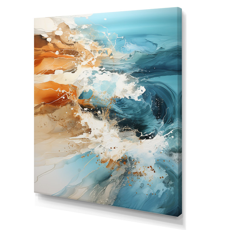 Teal Waves Fight sur impression sur toile, H 32 po x l 24 po x P 1 po, Toile tendue