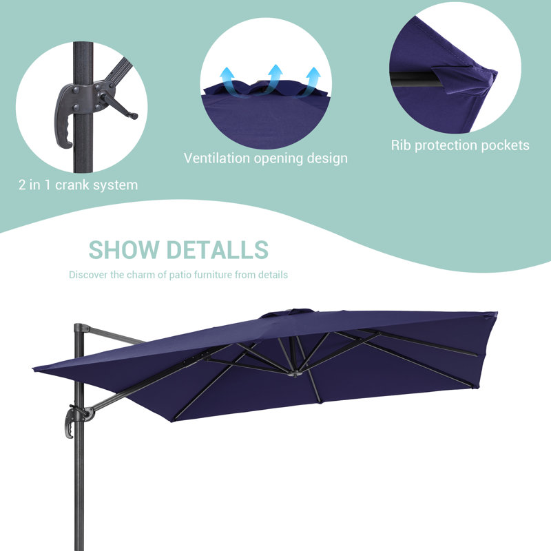 Denise 10' x 8' Rectangular Cantilever Patio Umbrella, Navy Blue