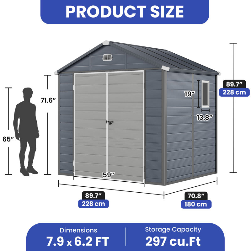 Resin Vertical Storage Shed, 89.70" H x 89.70" W x 70.80" D