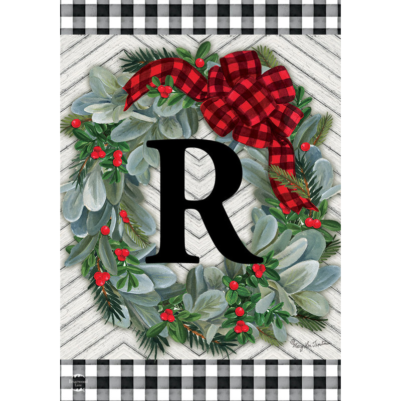 Winter Wreath Monogram Letter R Garden Flag