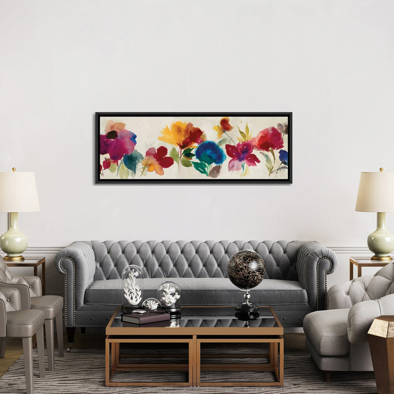«Floral Dance I» par Asia Jensen, impression sur toile tendue, H 16 po x l 48 po x P 1,5 po, Cadre noir