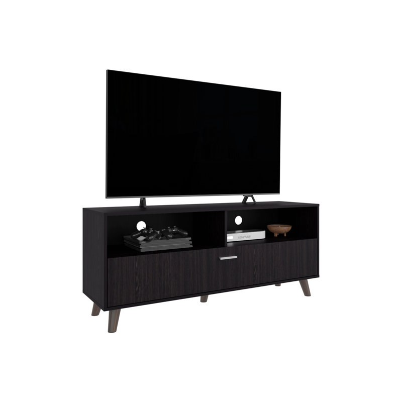 Meuble télé, 1 porte, 2 tablettes, wengé noir