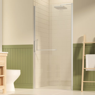72" High Pivot Swing Shower Door, 35 - 36" Wide, 1/4" 6mm Clear Tempered Glass, Proof Film, Brushed Nickel, Nano Coating For Quick Bathroom Cleaning, Ideal Modern Design Wide H, Repels Soap And
