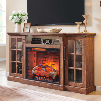 Multi-functional Fireplace TV Stand with LED Lights, Adjustable Flame, Overheat Protection and Timing Function