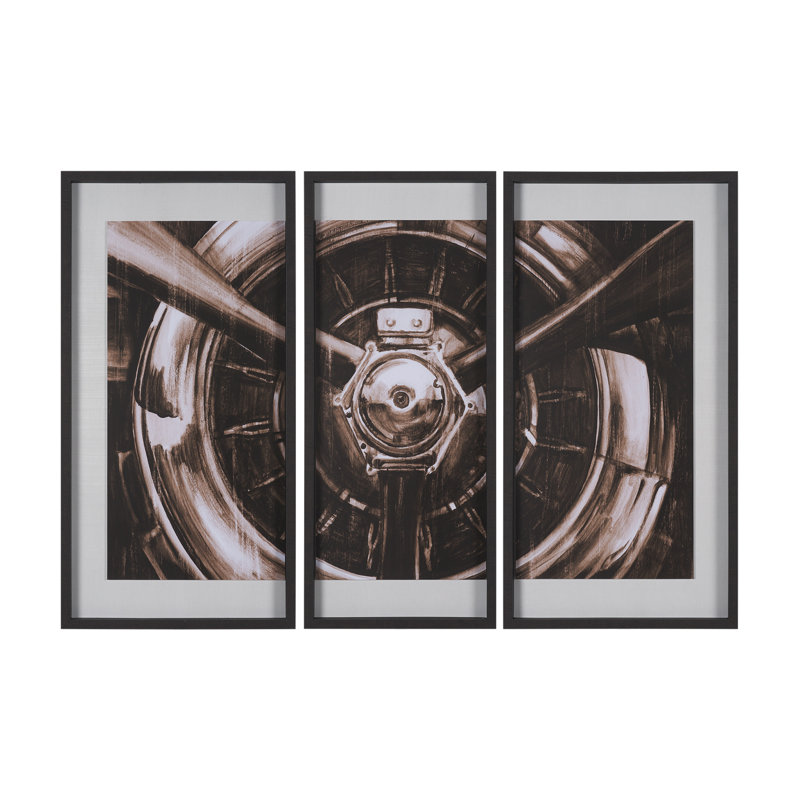 Vintage Propeller I by Ethan Harper a Hand Embelished Textured Framed Art Print Matted under Glass, Brown/White, White