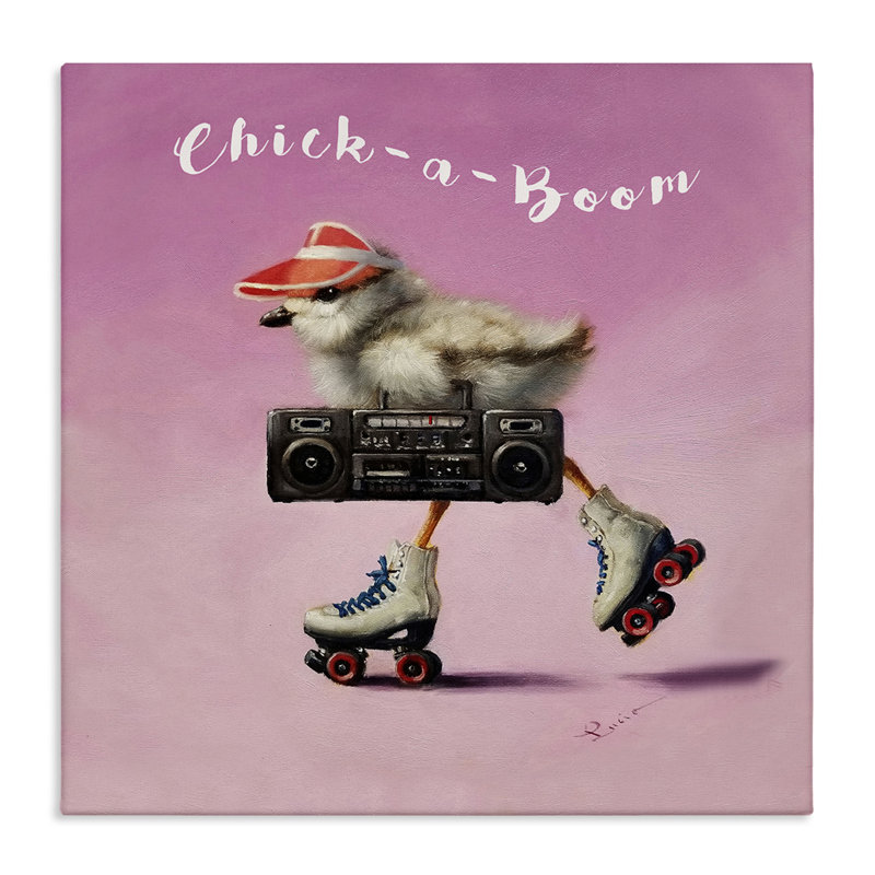 Art mural Chick-A-Boom Boombox Bird, par Lucia Heffernan, H 17 po x l 17 po