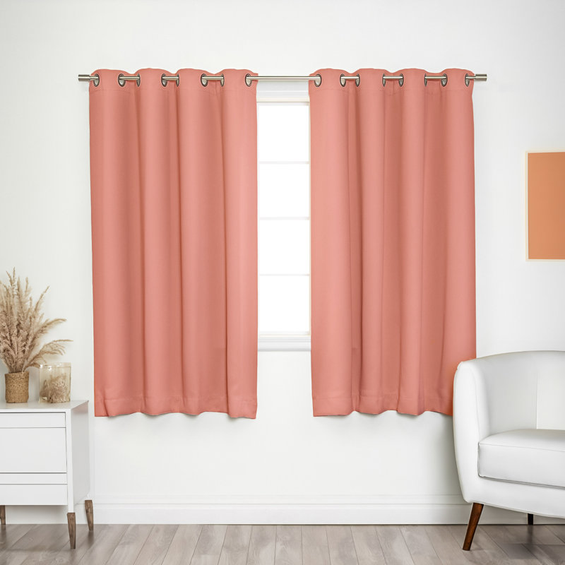 Adina Sevan Solid Thermal Grommet Curtain Panels, 52"W x 63"L, Coral