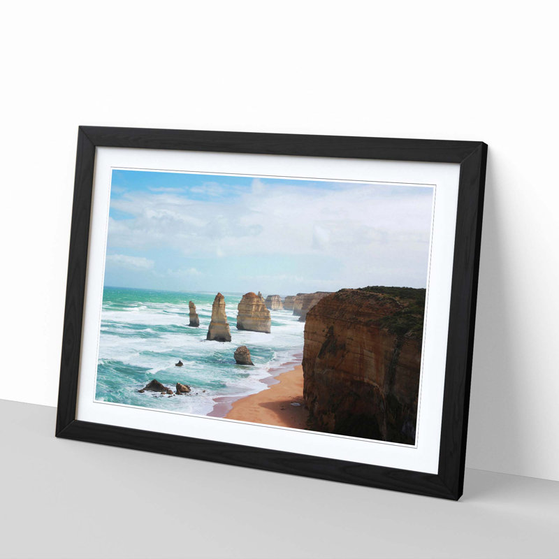 Seascape Victoria Australia Twelve Apostles Cliffs Beach (2) Framed Photographic - Framed Print, Black