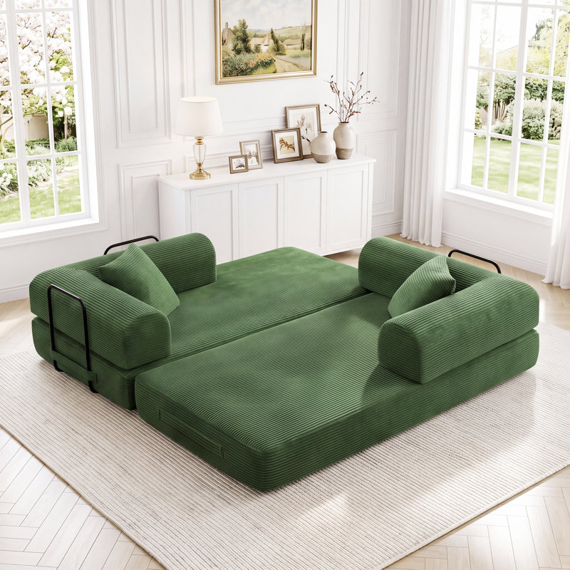 Canapé-lit 64,7 po en velours côtelé désossé, canapé futon modulaire, canapé en mousse à compression avec 2 coussins, aucun assemblage requis