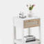Table de bout en rotin de 15,75 po avec tiroir, table de chevet moderne, table d'appoint pour le salon, la chambre à coucher, blanc