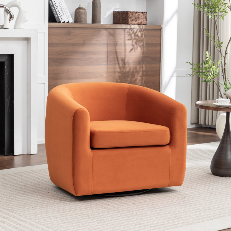 Fauteuil demi-tonneau pivotant de 33,5 po Odey, Velours orange