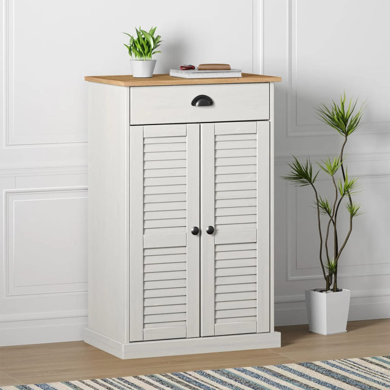 6 Pair Shoe Storage Cabinet, Brown/White