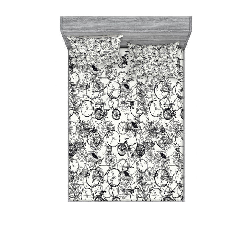 Microfiber Abstract Sheet Set, Full/Double Sheet Set with Fitted Sheet
