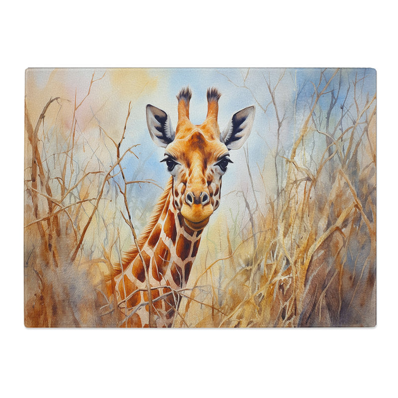 Giraffe Watercolour  Glass Chopping Board