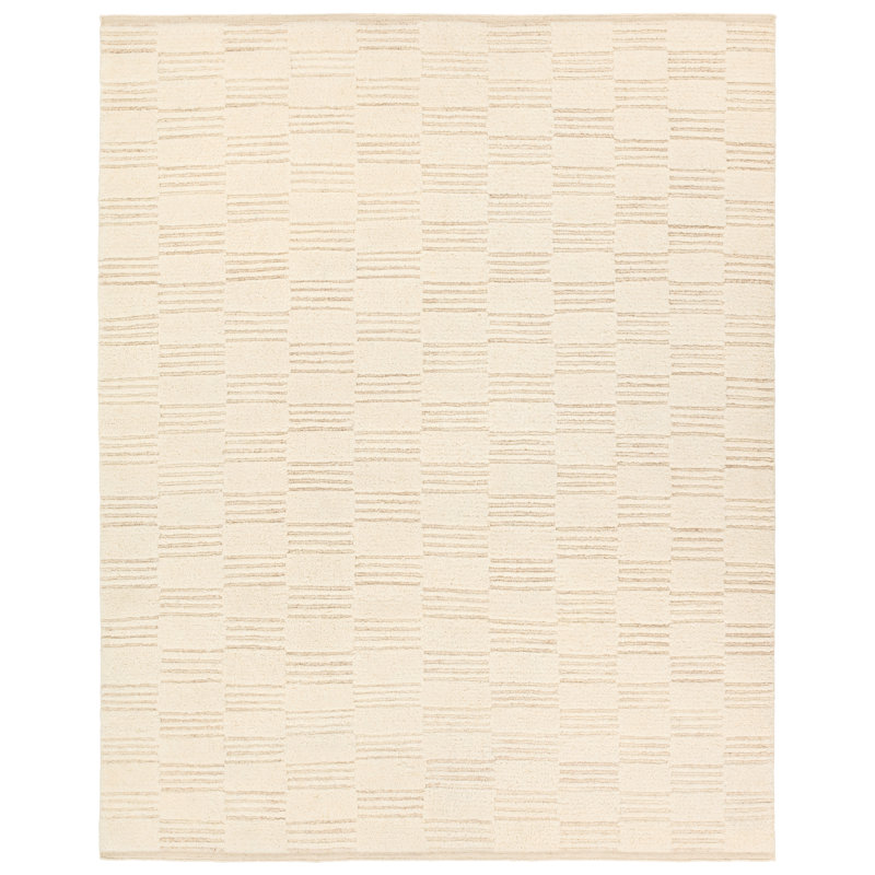 Tapis blanc à motif géométrique noué à la main Kern Totto, Rectangle 9 pi x 12 pi
