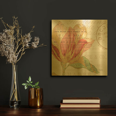 'Bookshelf Botanical III' By Katie Pertiet Gold Metal Wall Art, 12" x 12"