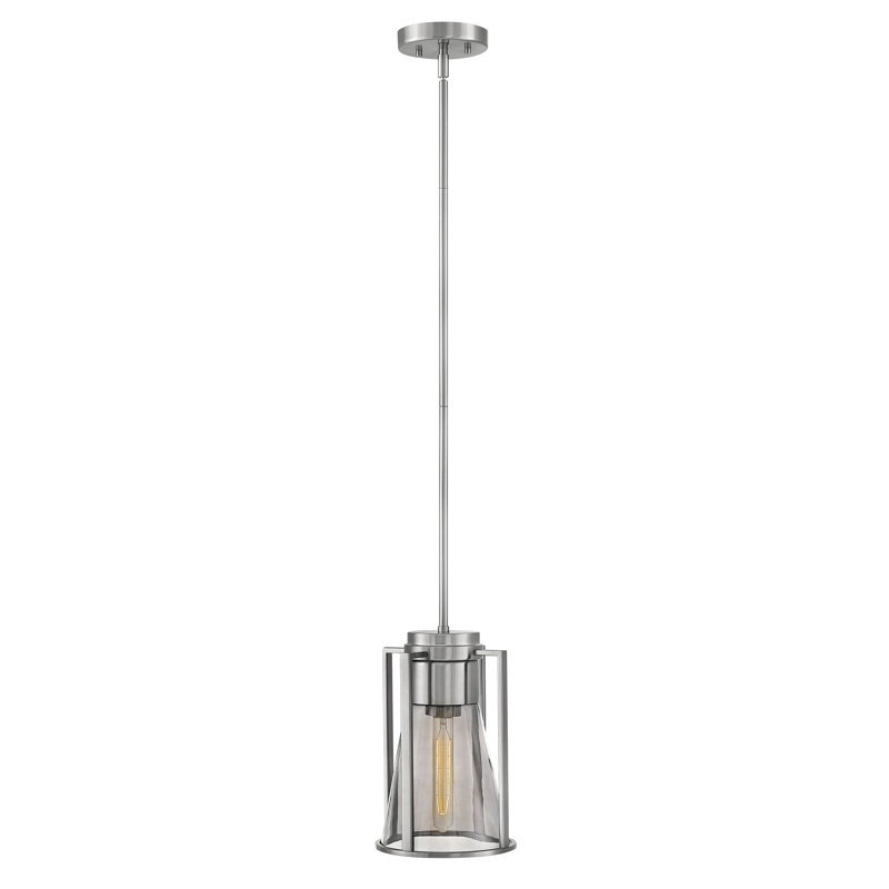 Refinery 1-Light Downrod Pendant w/ Cone-Shaped Glass, Clear, Brushed Nickel
