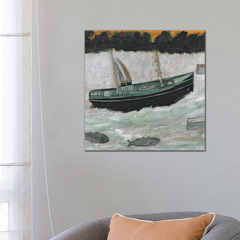 Lighthouse With Trawler And Fish by Alfred Wallis - Wrapped Canvas Painting, 66.04 cm H x 66.04 cm W x 1.91 cm D