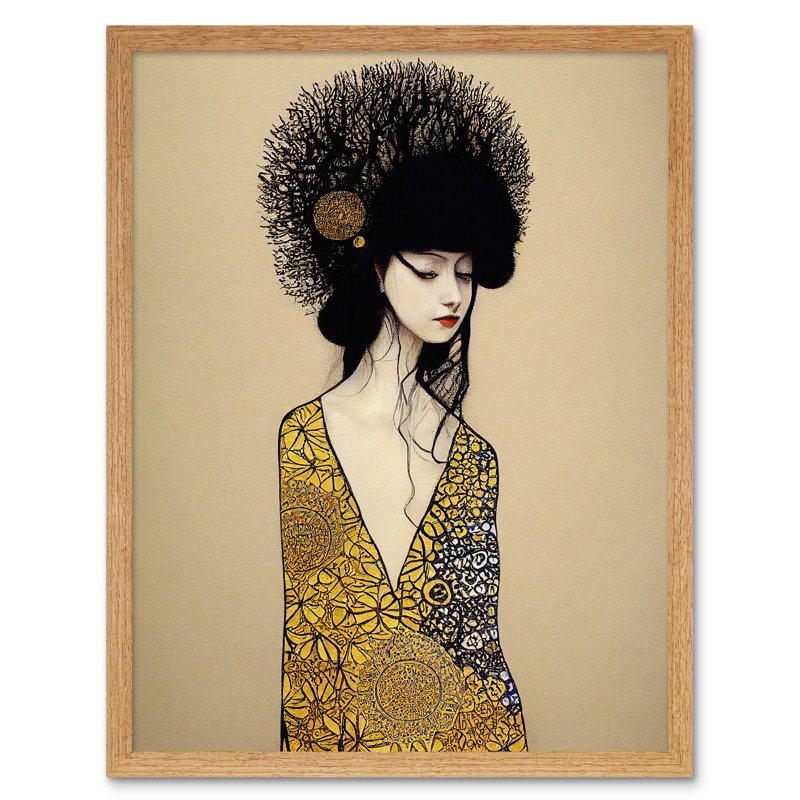 Golden Geisha Girl Abstract Elegant - No Frame Rectangle Print, Light Brown Framed Paper, 43cm H x 33cm W x 2cm D