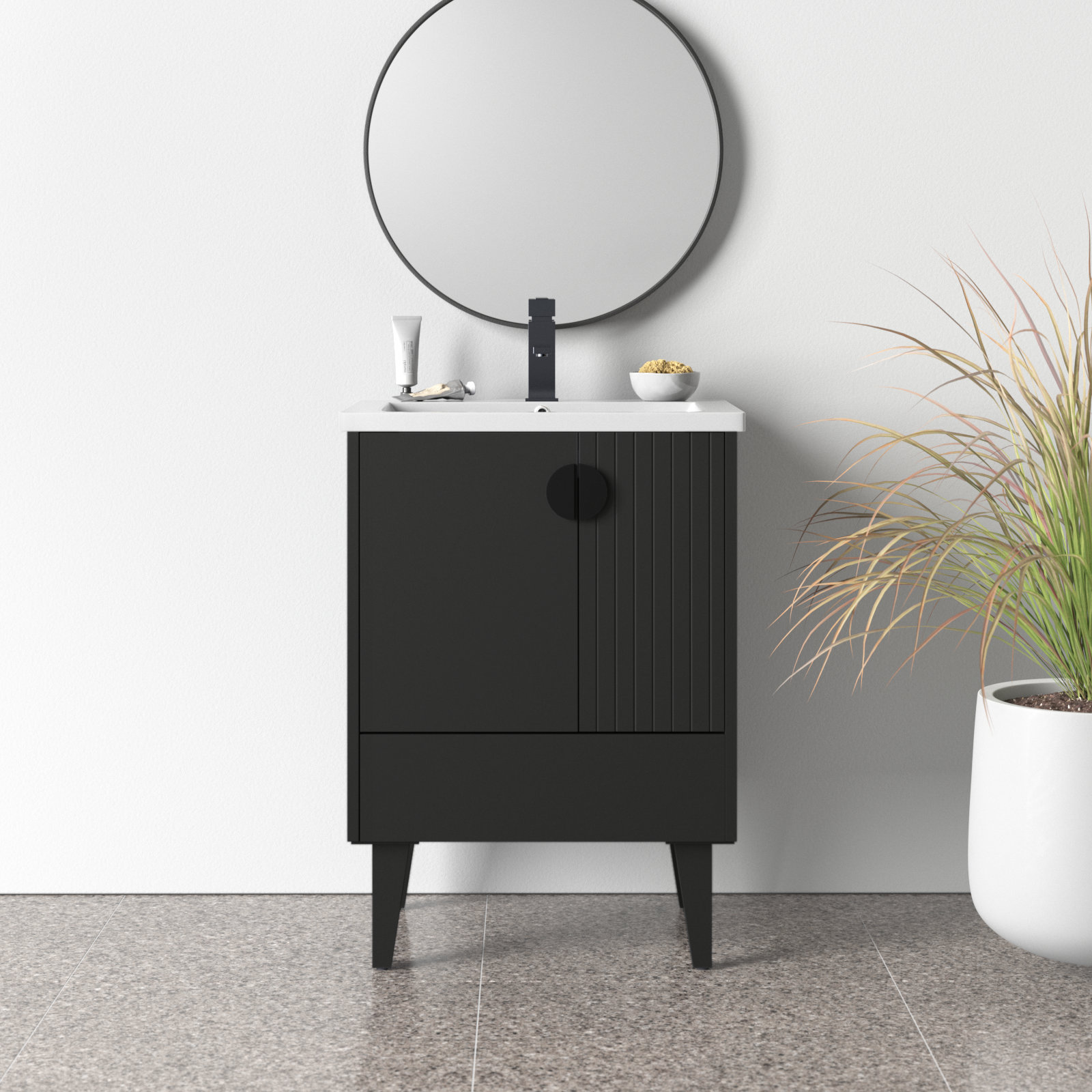 Saimah 24'' Single Bathroom Vanity, Black, Black
