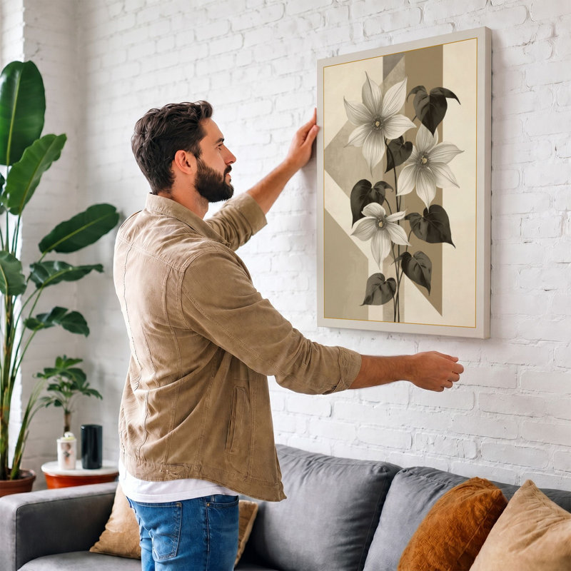 Flowering Plant Study Botanical - Wrapped Canvas, 30x20 - 76.2 x 50.8 cm, Teal Border