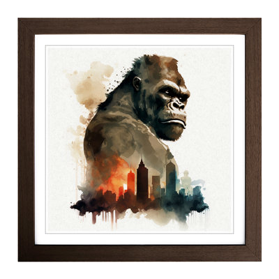 King Kong Watercolour - Single Picture Frame Print on Wood