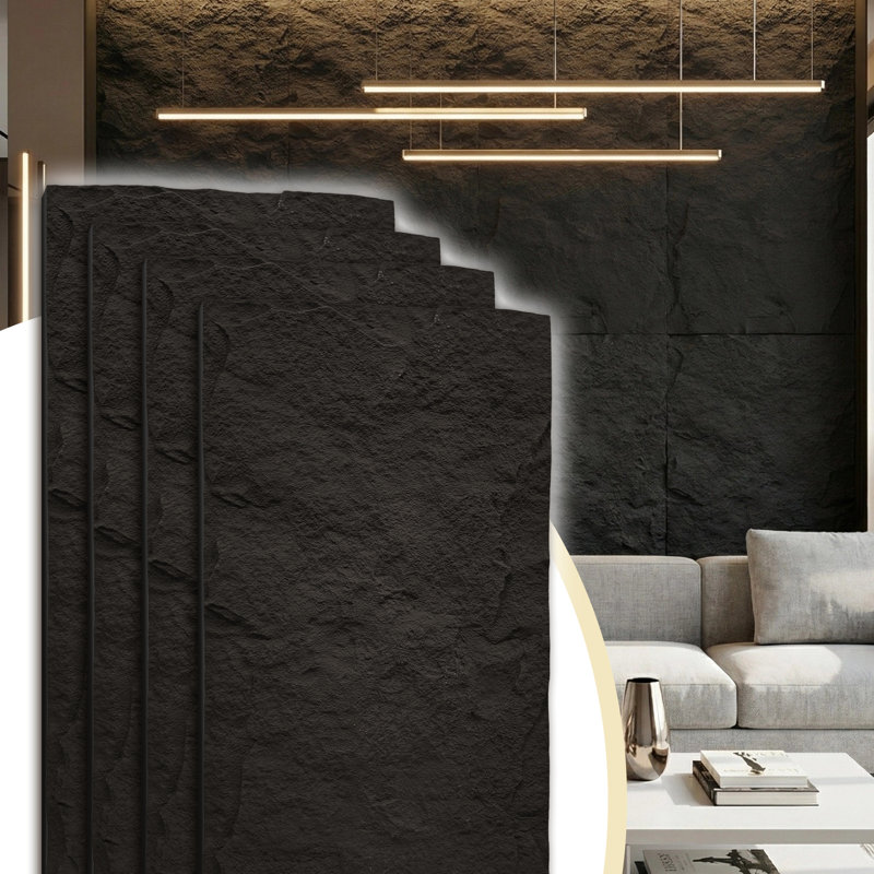 3D Faux Stone Decorative Wall Panels, Matte Black