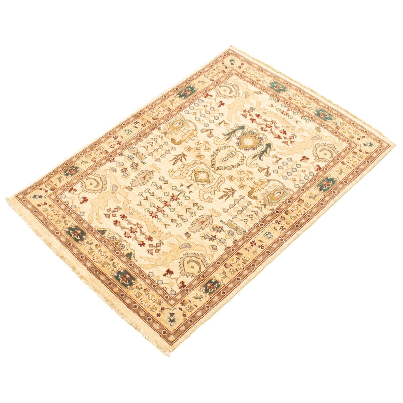 Tapis en laine crème/brun 4 pi 3 po x 6 po main one-of-kind-noué la 2010 chobi Darsh