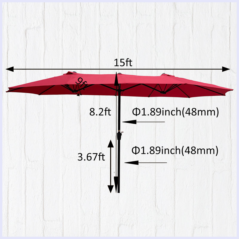 Parasol moderne à double face 15 pi x 9 pi avec manivelle et évents