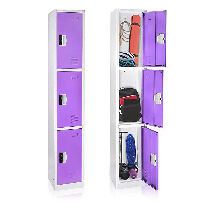 72" Purple Steel Triple Tier Storage Locker with Digital Lock