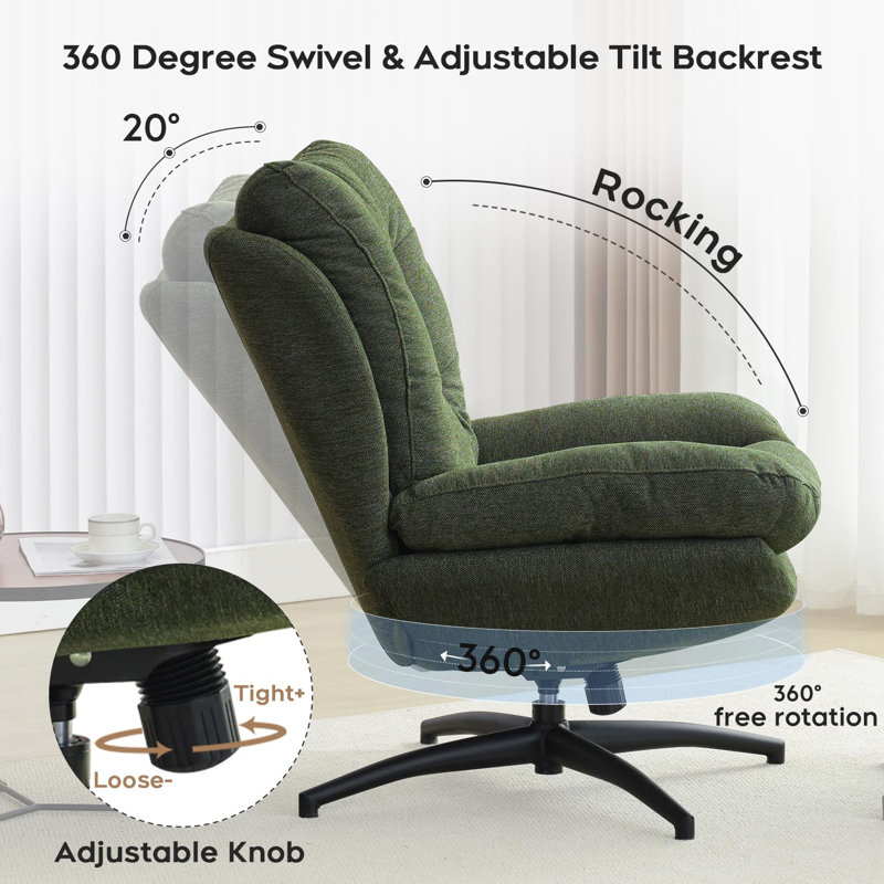 Jakirrah Upholstered Swivel Accent Chair with Ottoman, Green Chenille