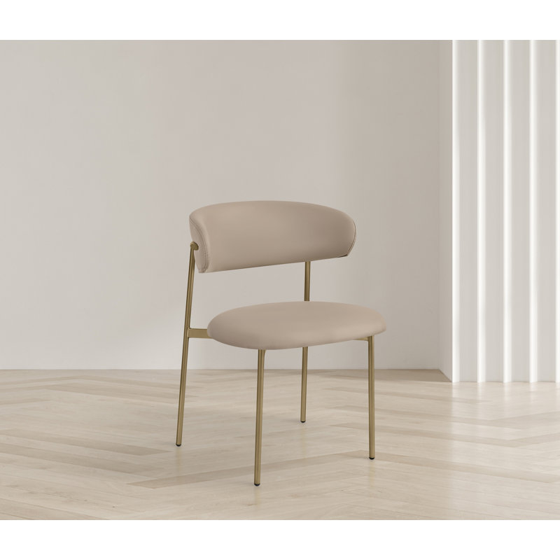 Lupita 19'' H Upholstered Side Chair, Taupe Vegan Leather, Brushed Gold